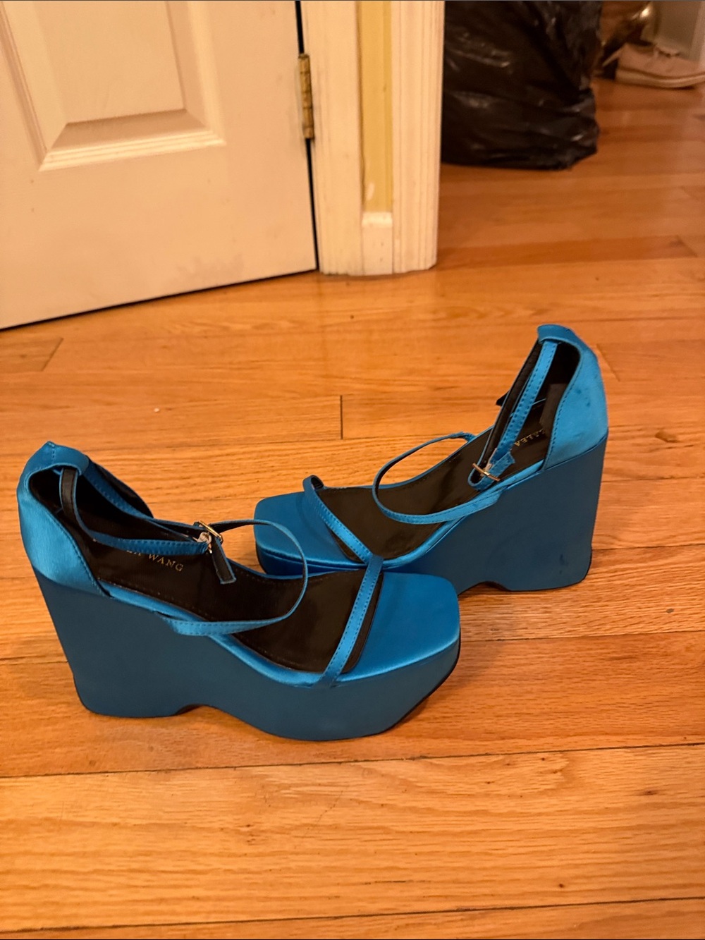 Blue Platform Wedge Sandals with Ankle Strap